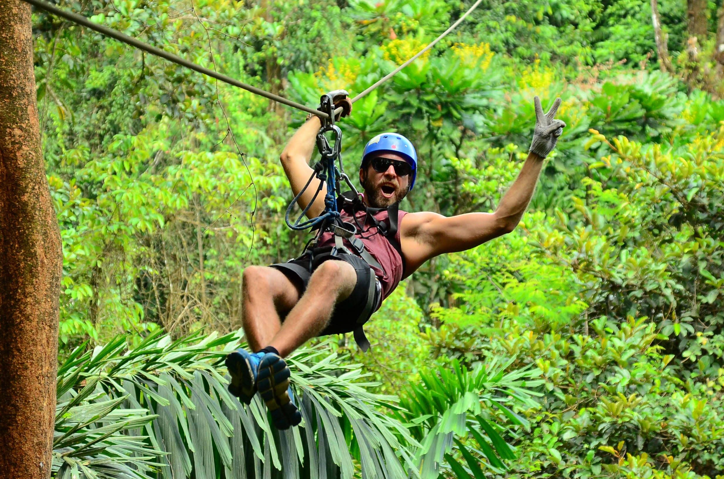 travelling through Costa Rica forest on a zipline